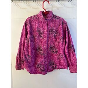 Panhandle slim girls medium pink roses western cowgirl pearl snap long sleeved s